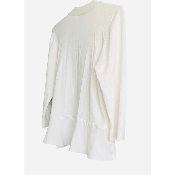 VERVE AMI OPEN- FRONT SLIGHTLY RUFFLED HEMLINE SWEATER, WOMENS-XL-IVORY, LNG SLV - Picture 7 of 12